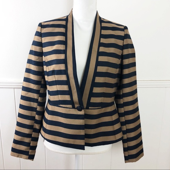 Ann Taylor Jackets & Blazers - Ann Taylor Navy Blue Brown Stripped Blazer NWT